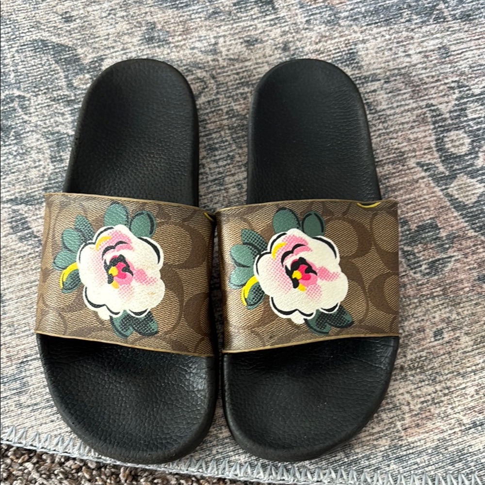 Coach Floral Slide Sandals - Black and Brown